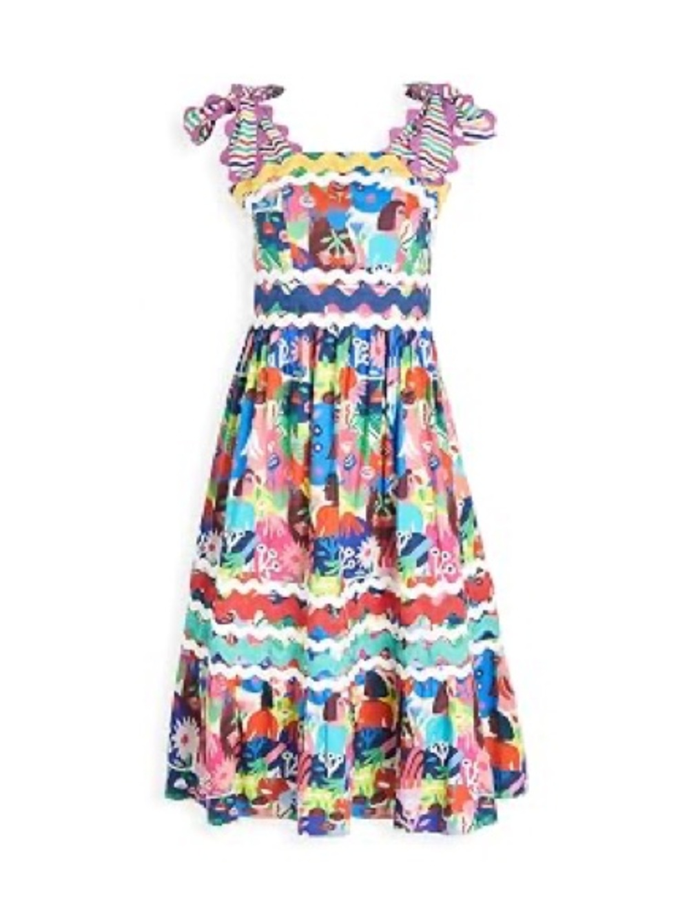 Celia B Rosso Multicolor Printed Ric Rac Midi Dress